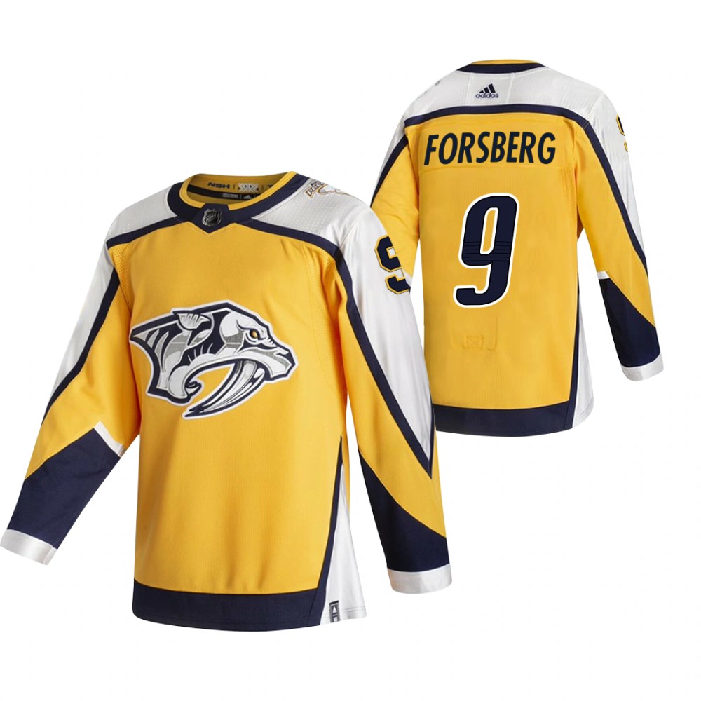 2021 Adidias Nashville Predators #9 Filip Forsberg Yellow Men  Reverse Retro Alternate NHL Jersey->nashville predators->NHL Jersey